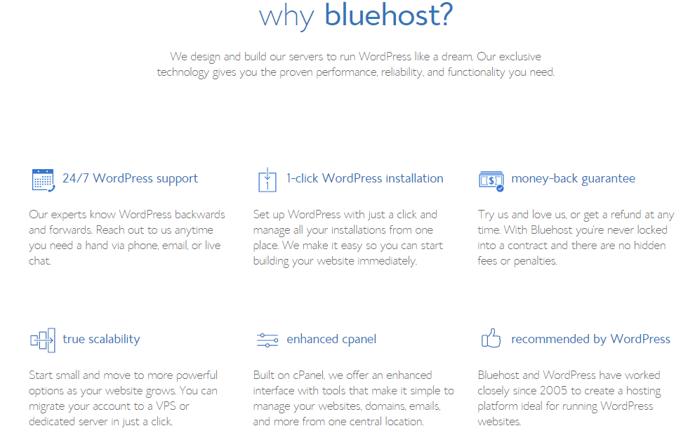 Web hosting features - BlueHost