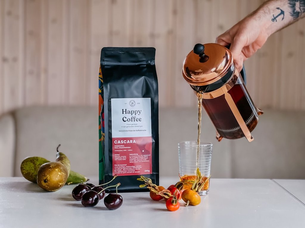 Coffee - Pouring Cascara, a tea-like infusion made with dried coffee cherries