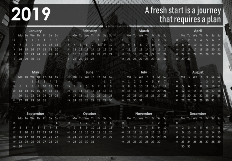 Free Printable Calendars 2019 for a Successful Start to Your Year