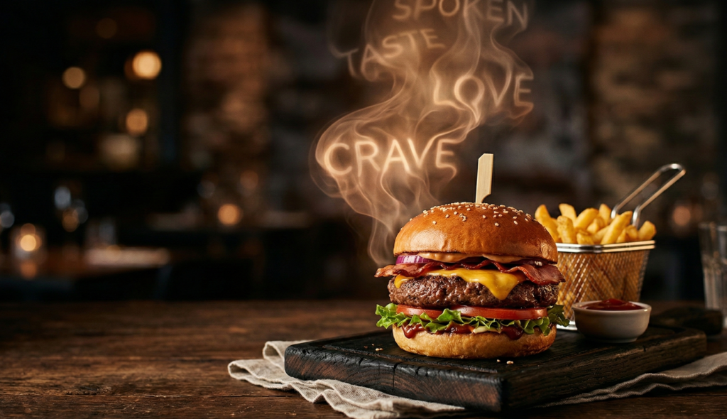 Restaurant Slogans - A burger with slogan smoke