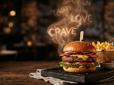 Restaurant Slogans - A burger with slogan smoke